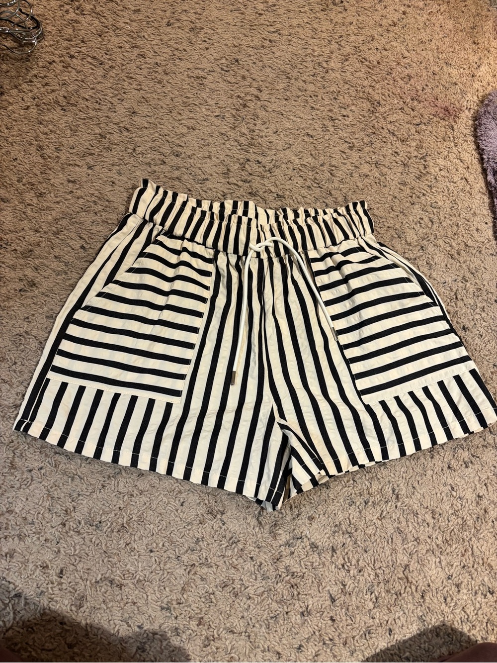 Cupshe Black and White Striped High Waist Drawstring Shorts